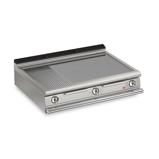 3 Burner Electric Fry Top with 2/3 Smooth 1/3 Ribbed Mild Steel Plate and Thermostat Control Q70FT/E1220