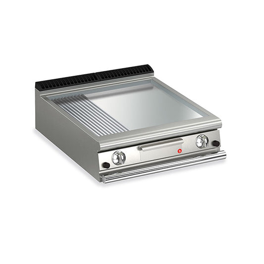 2 Burner Gas Fry Top with 2/3 Smooth 1/3 Ribbed Chrome Plate and Thermostat Control Q70FTT/G825