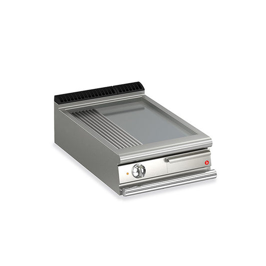1 Burner Electric Fry Top with 2/3 Smooth 1/3 Ribbed Mild Steel Plate and Thermostat Control Q70SFT/E620