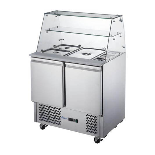 FED-X Two Door Salad Prep Fridge with Glass Top - XS900GC