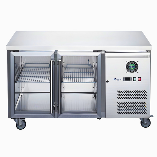 FED-X Two Glass Door Bench Fridge Stainless Steel - XUB7C13G2V