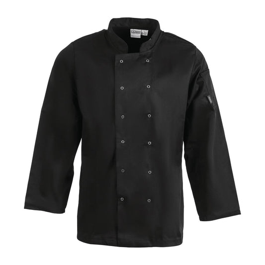 Whites Vegas Chefs Jacket Long Sleeve Black Polycotton - Size L