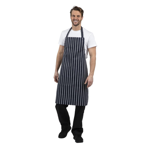 EDLP - Whites Bib Apron Blue/White Butchers Stripe - 28-38"