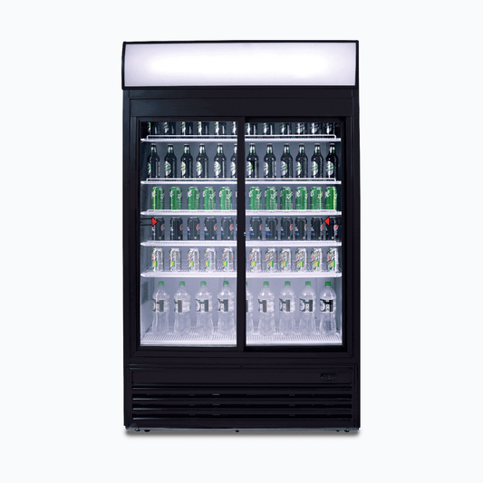 Upright Display Fridge - 945L - 2 Doors - Sliding - Flat Glass - Lightbox