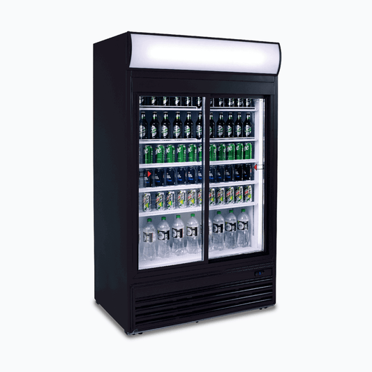 Upright Display Fridge - 945L - 2 Doors - Sliding - Flat Glass - Lightbox