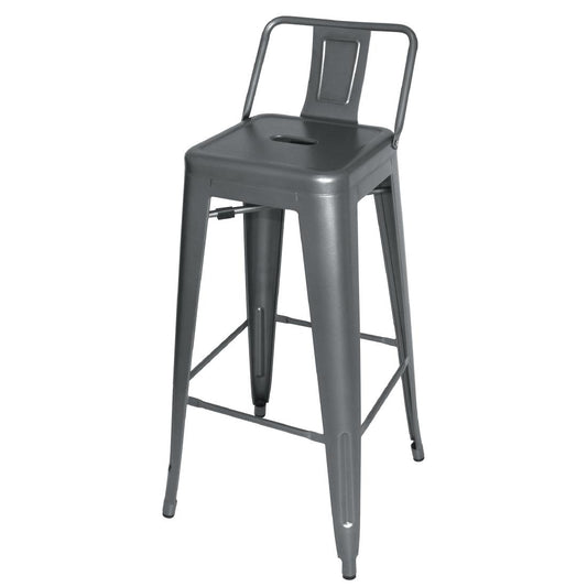 Bolero Gun Metal Grey Steel Bistro High Stool with backrest (Pack 4)