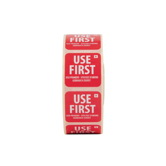 Vogue Removable Use First Labels Red - 25mm (Roll 1000)