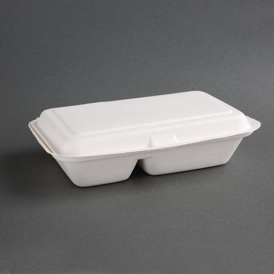 Fiesta Compostable Bagasse Food Container 9x6" 2 Compartment (Pack 200)