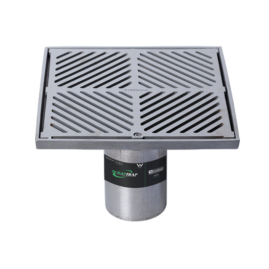 250mm Square Floor Waste Arrestor (suits 100mm pipe) (Heel Proof) FW-250BS-316