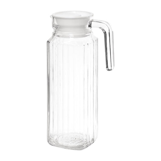 Olympia Ribbed Glass Jug with lid - 1Ltr (Box 6)