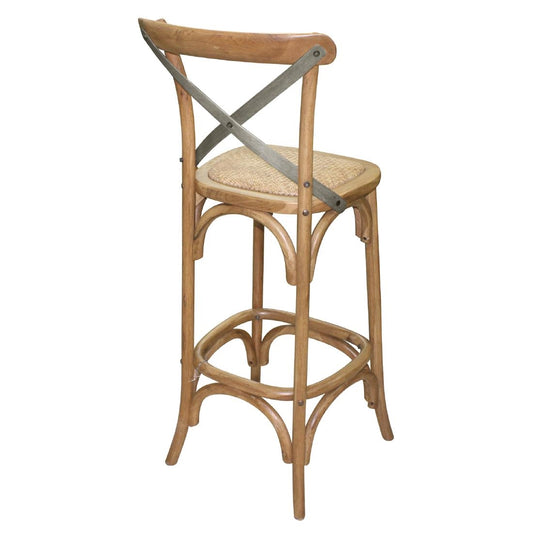 Bolero Wooden Barstool with Metal Cross Backrest - Natural (Single)