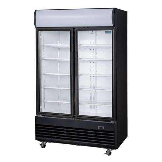 Polar G-Series Upright Display Cooler with Light Box Double Hinged Door - Black