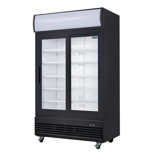 Polar G-Series Upright Display Cooler with Light Box Double Sliding Door - Black