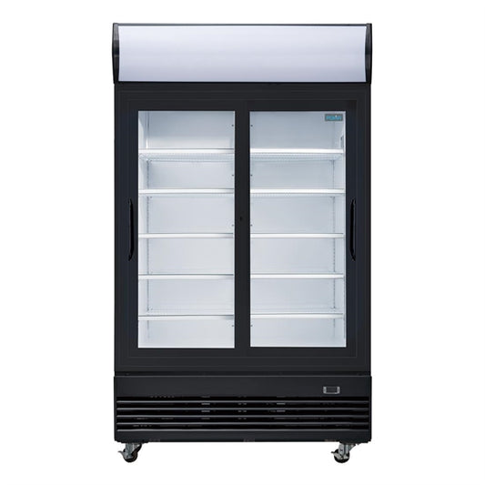 Polar G-Series Upright Display Cooler with Light Box Double Sliding Door - Black