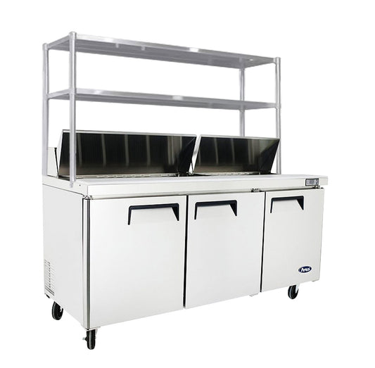 3 DOOR SANDWICH PREP TABLE FRIDGE WITH OVER SHELF MSF8304OS