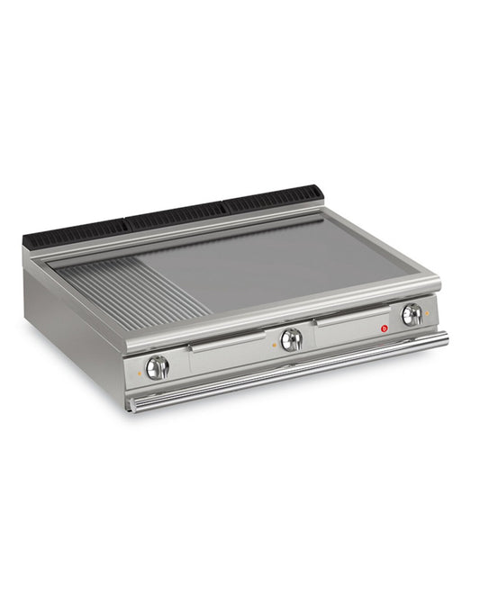 3 Burner Electric Fry Top with 2/3 Smooth 1/3 Ribbed Mild Steel Plate and Thermostat Control Q90FT/E1220