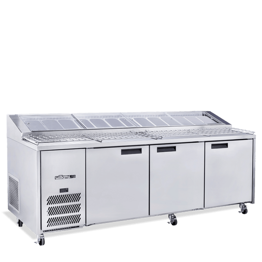 HJ3PCBASS Jade Pizza - Three Door Stainless Steel Pizza Prep Counter Refrigerator With Blown Air Well