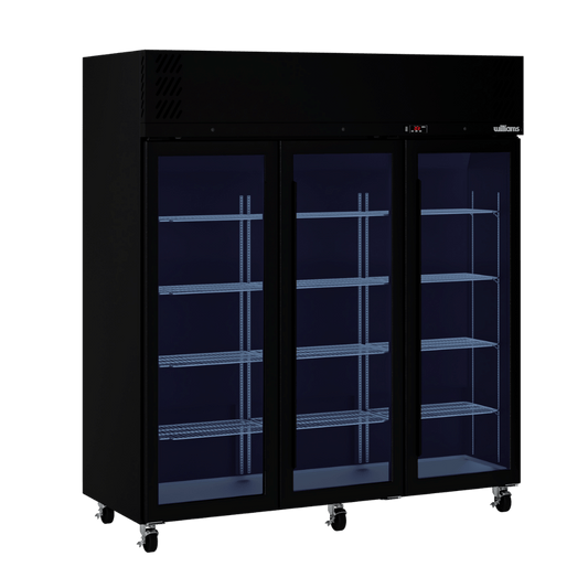 HP3GB Pearl - Three Door Black Colorbond Upright Display Refrigerator
