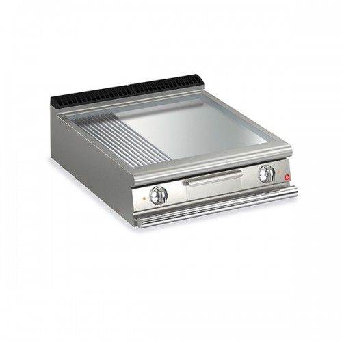 2 Burner Electric Fry Top with 2/3 Smooth 1/3 Ribbed Chrome Plate and Thermostat Control Q90SFT/E825