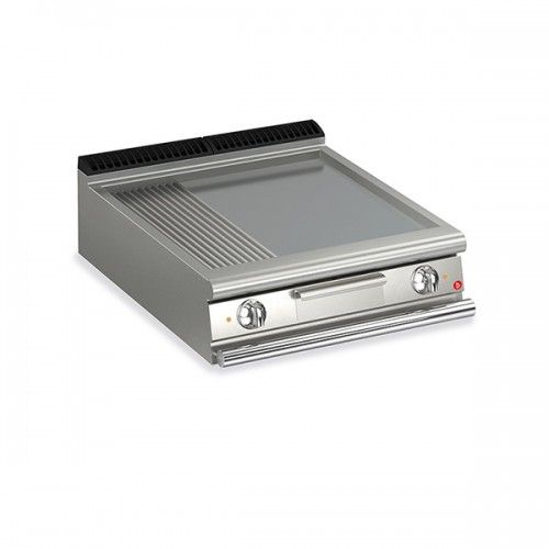 2 Burner Electric Fry Top with 2/3 Smooth 1/3 Ribbed Mild Steel Plate and Thermostat Control Q90SFT/E820