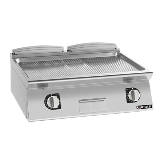 Giorik 700 Series 800mm wide Ribbed Satin Chrome Electric Frytop FRE741TCRXT