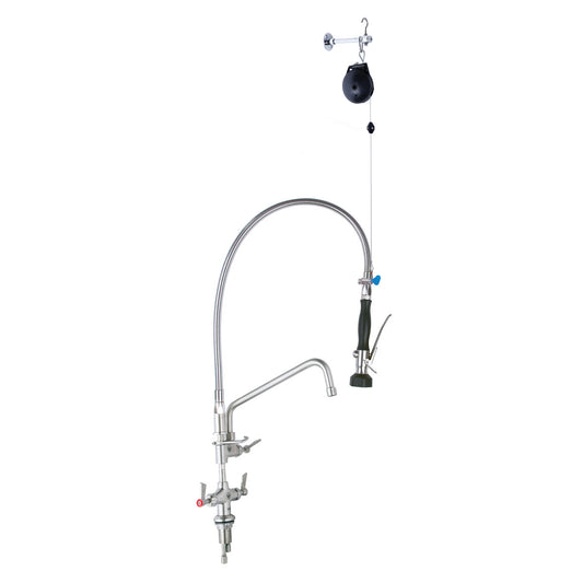 Stainless Steel Line Retractor Dual Hob Mounted Pre Rinse Unit With 6" Pot Filler T-3M53506