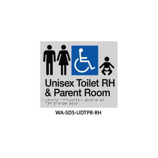 Braille Sign Unisex Disabled Toilet and Parent Room RHS (Silver) WA-SDS-UDTPR-RH