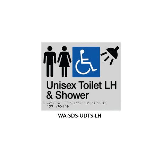 Braille Sign Unisex Disabled Toilet and Shower LHS (Silver) WA-SDS-UDTS-LH