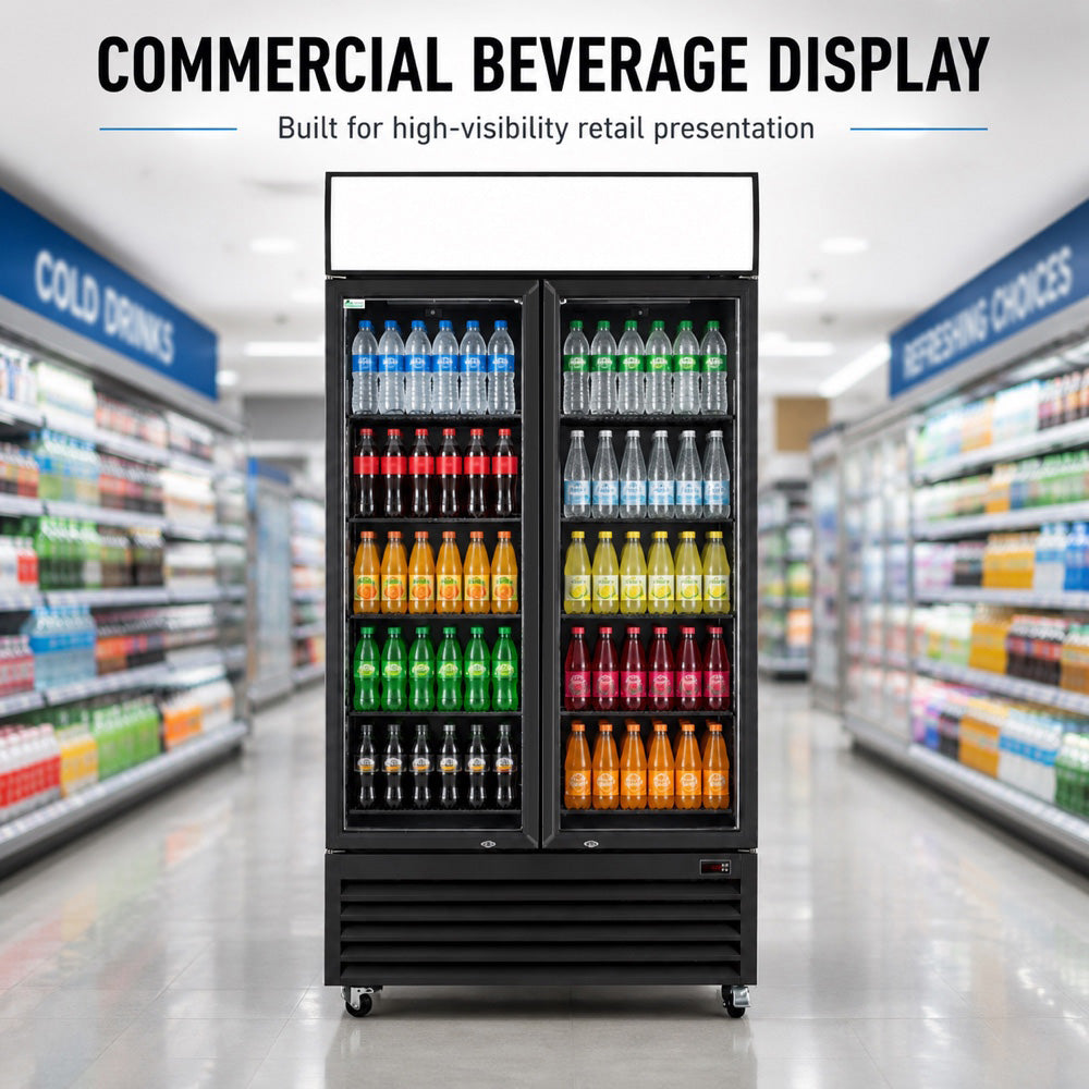 Thermaster Colourbond Upright Beverage Fridge 2 Doors Black - LG-1000BP