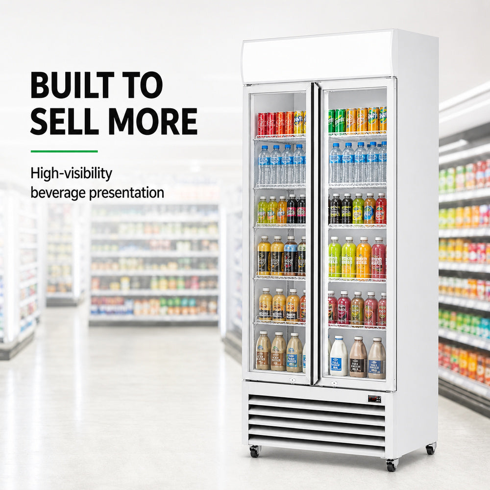 Thermaster Double Glass Door Colourbond Upright Drink Fridge - LG-580P