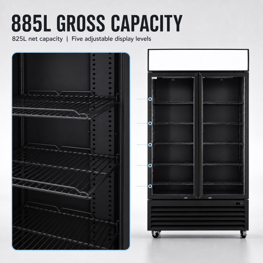 Thermaster Colourbond Upright Beverage Fridge 2 Doors Black - LG-1000BP