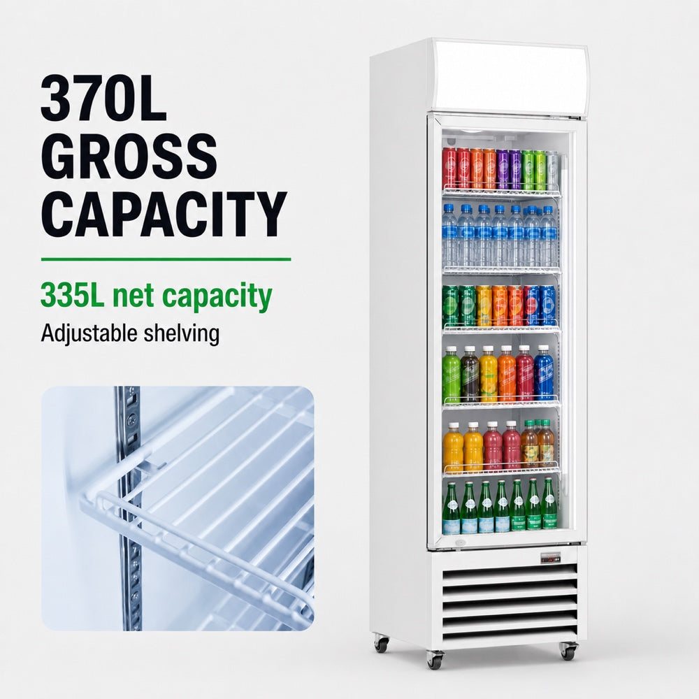 Thermaster Single Glass Door Colourbond Upright Drink Fridge - LG-370P
