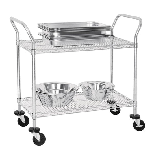 Vogue 2 tier Chrome Wire Trolley - 910x457x960mm 37 3/4x18x3 3/4"