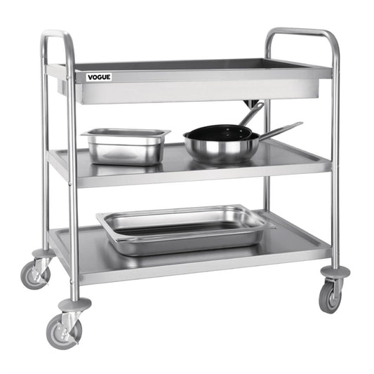 Vogue Deep Tray Clearing Trolley 3 Tier St/St - 940x855x535mm 37x33 1/2x21"