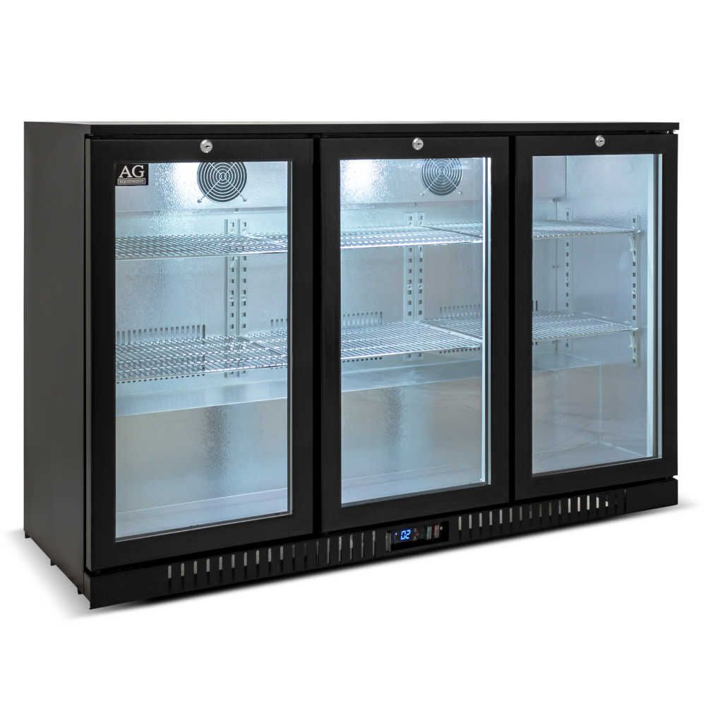 Three Door Bar Fridge - Black Body & Doors