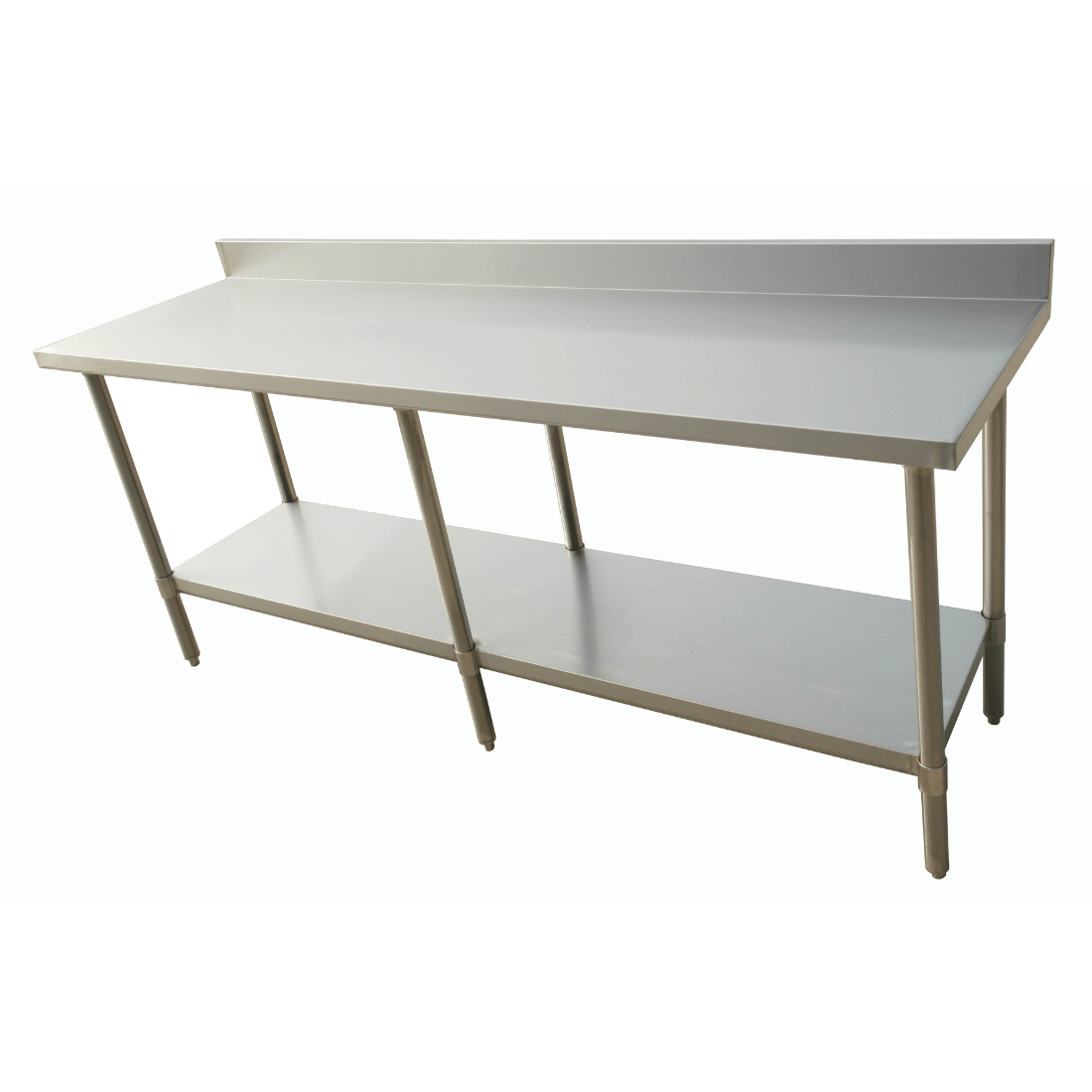 2400-7-WBB Economic 304 Grade Stainless Steel Table with splashback 2400x700x900 - 6 legs