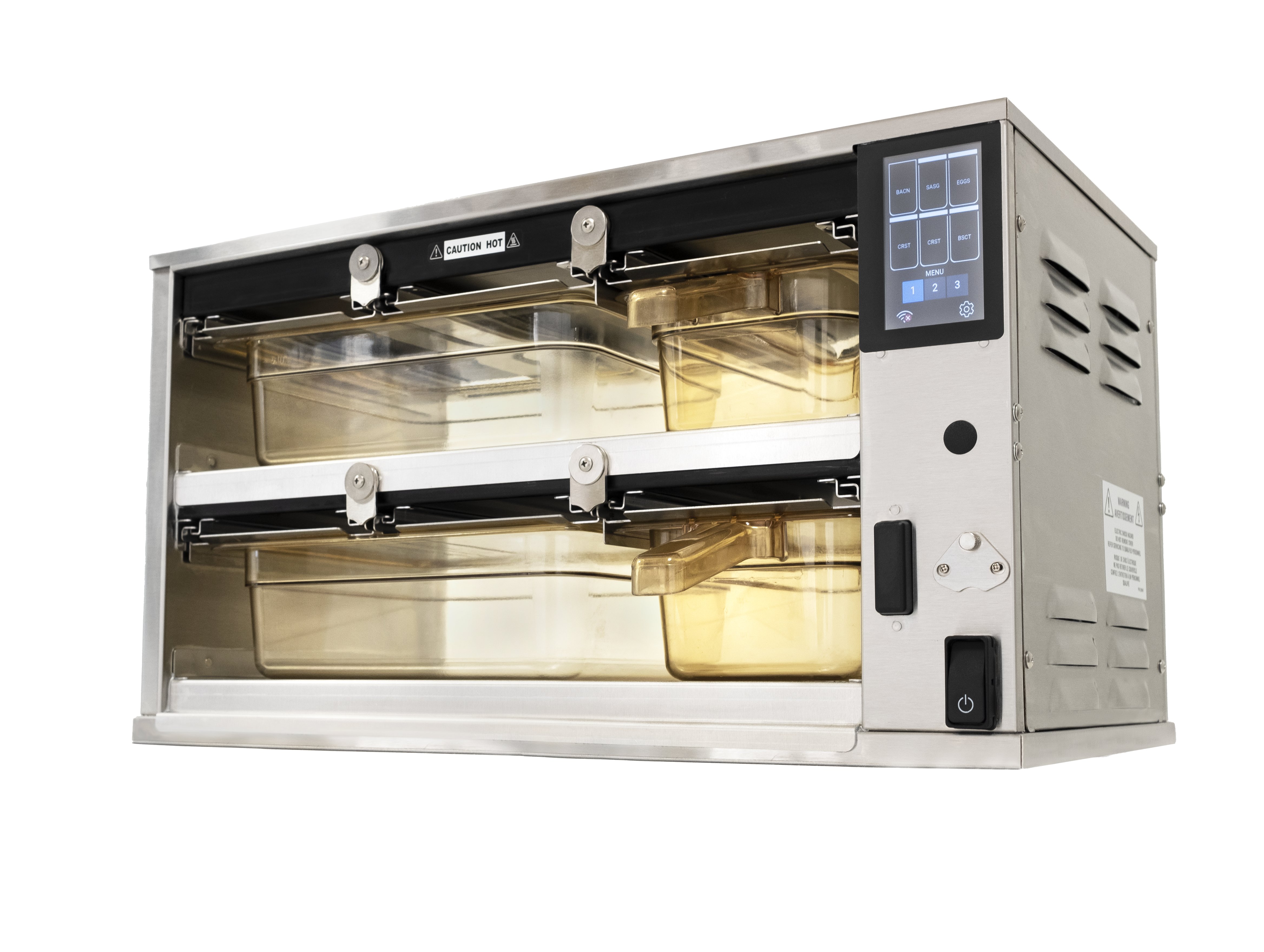 RFHU-32-FL034GM Duke hot hold cabinet, 3 high, 2 wide, 100mm deep, dedicated lids