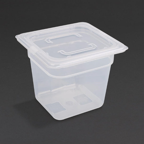 Vogue Polypropylene GN Container 1/6 with Lid - 150mm 2 1/5Ltr 74fl oz (Pack 4)