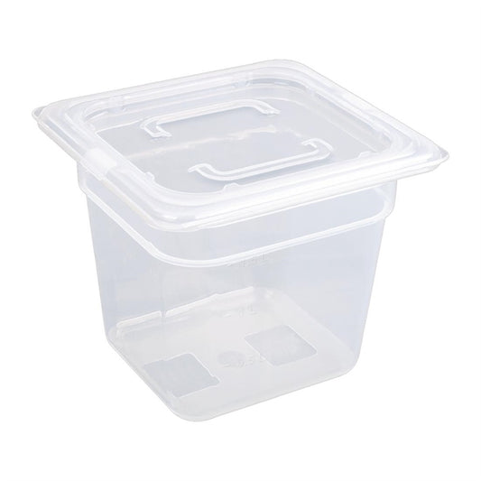 Vogue Polypropylene GN Container 1/6 with Lid - 150mm 2 1/5Ltr 74fl oz (Pack 4)