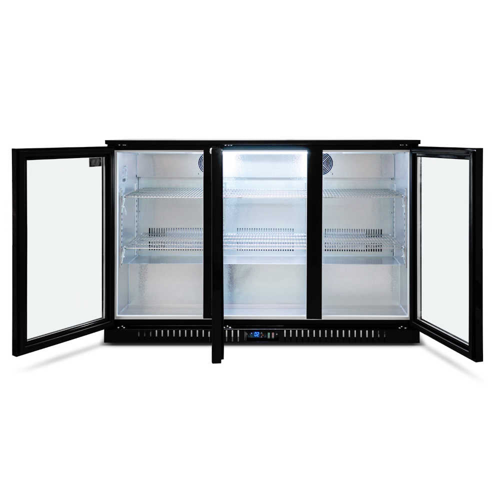 Three Door Bar Fridge - Black Body & Doors