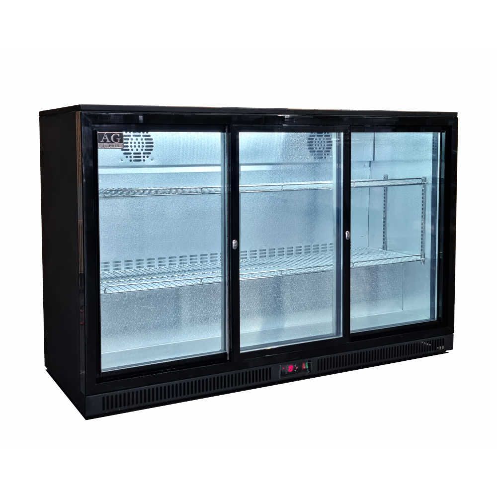 Three Sliding Door Bar Fridge - Black Body & Doors