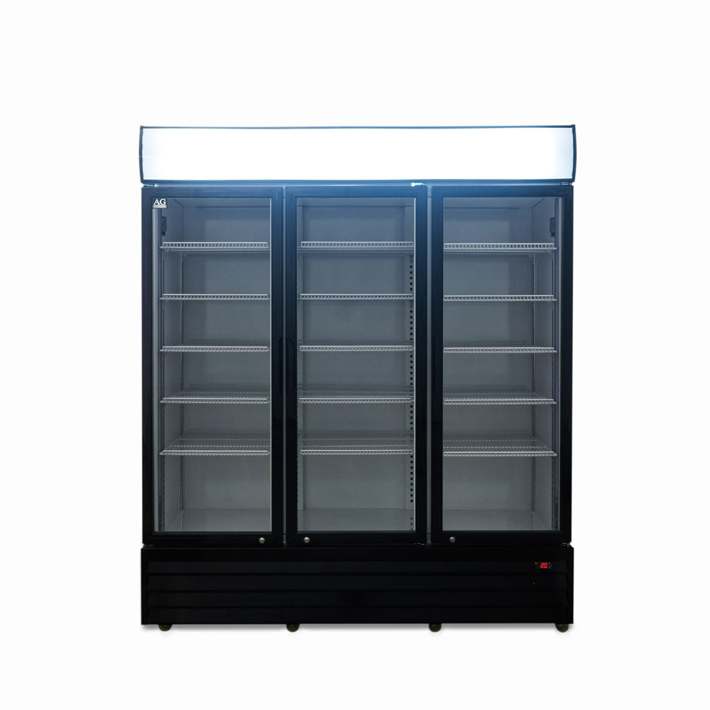 1500L Triple Door Upright Display Fridge - Glass Door