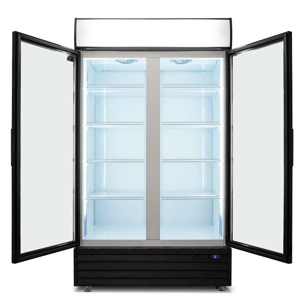 1000L Double Door Upright Display Fridge - Glass Door