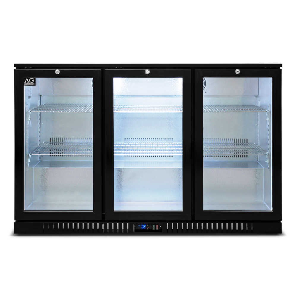 Three Door Bar Fridge - Black Body & Doors