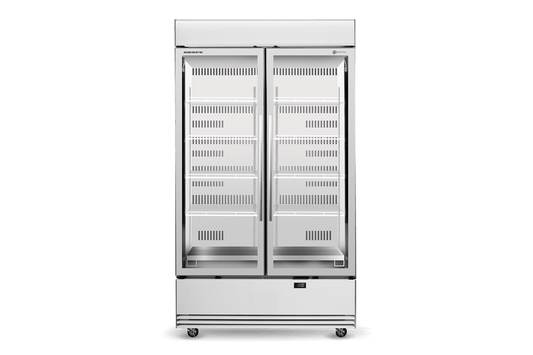 BME1200N-AC 2 Glass Door Display or Storage Fridge, Lit Sign
