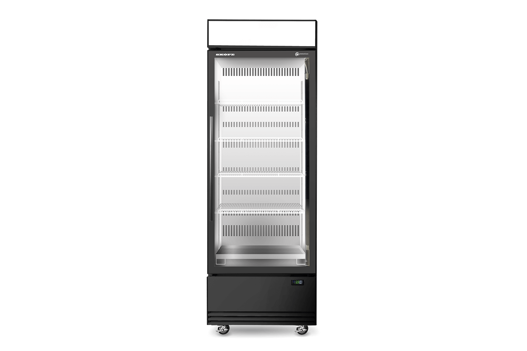 BME600N-AC 1 Glass Door Display or Storage Fridge, Lit Sign