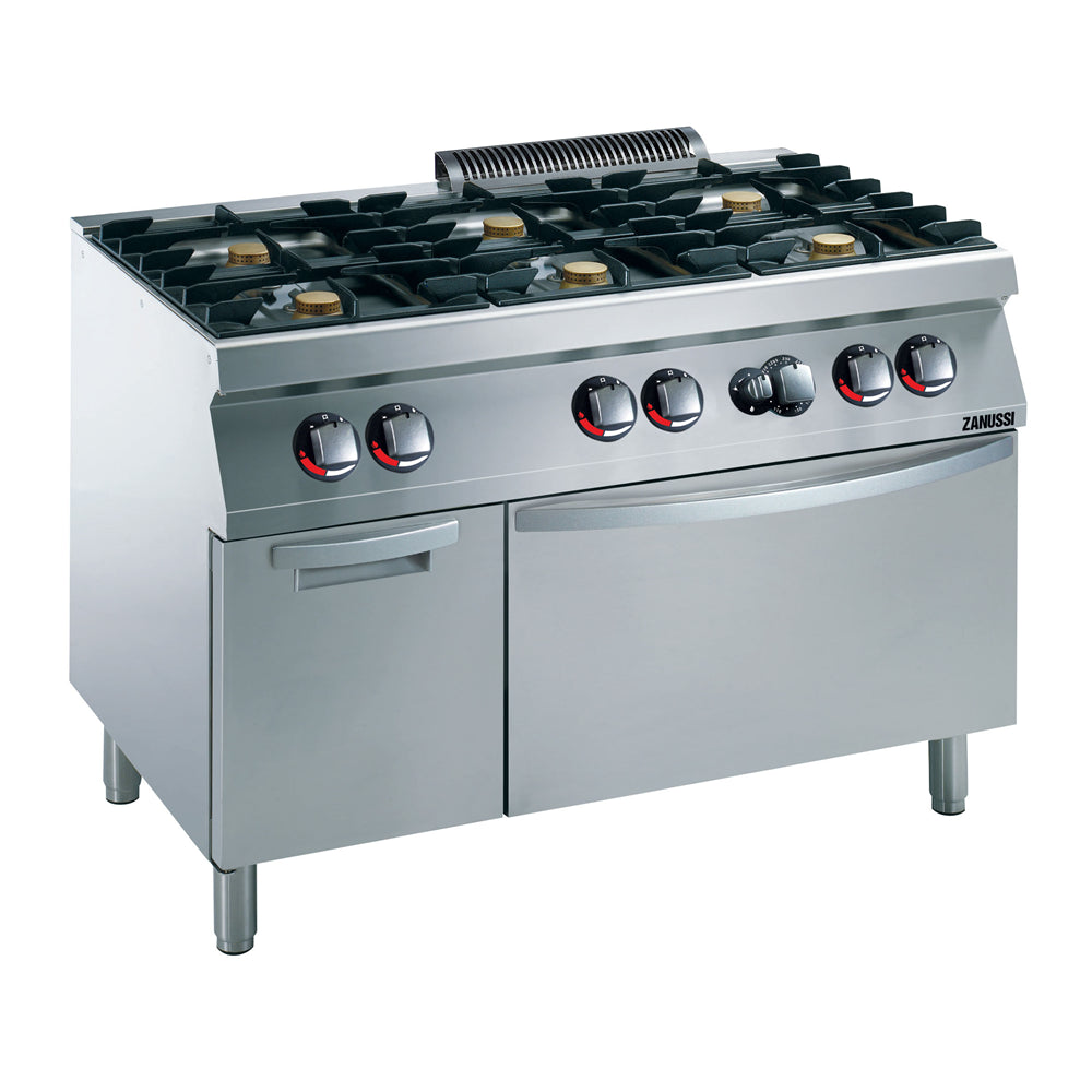 Gas 1200mm 6 Open Burners with Gas Static Oven + Cupboard