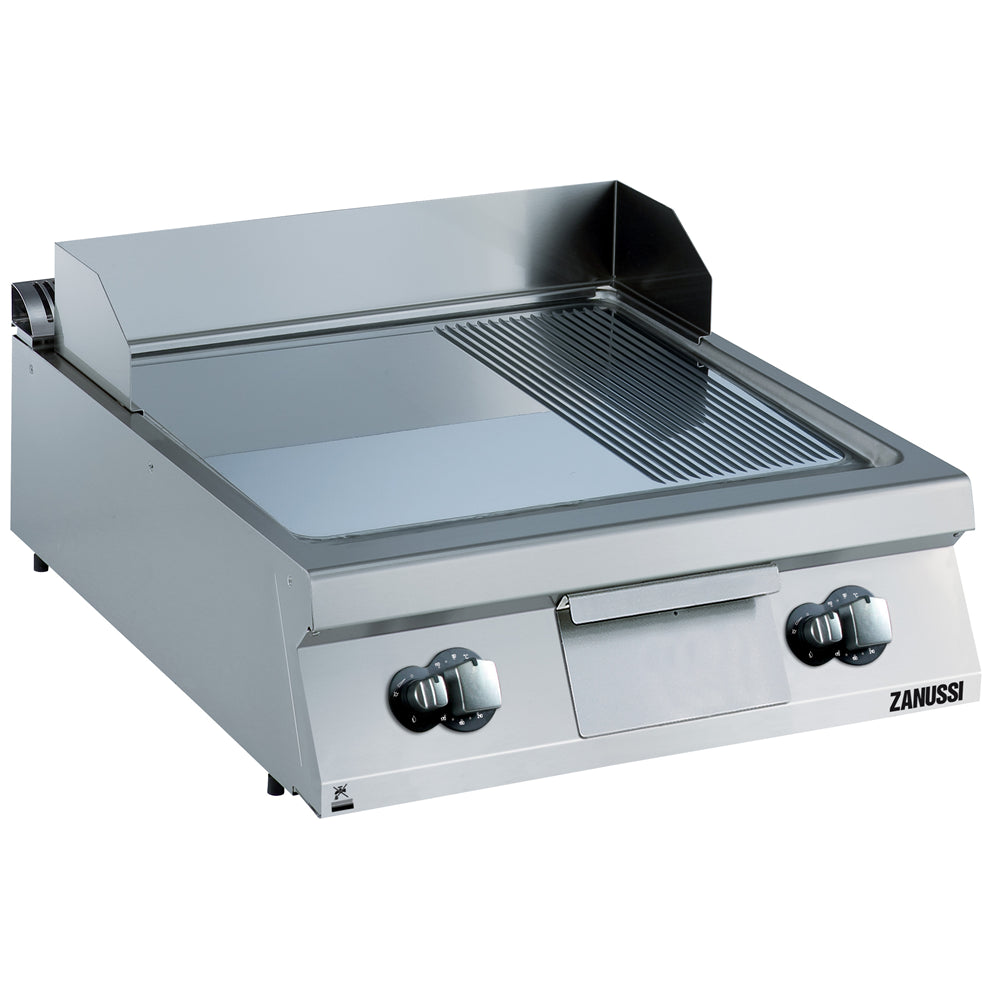 Gas 800mm 2/3 Smooth 1/3 Ribbed Polished Chrome Sloped Plate Fry Top