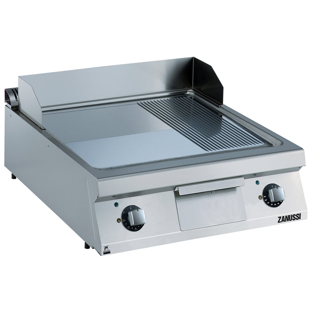 Electric 800mm 2/3 Smooth 1/3 Ribbed Polished Chrome Sloped Plate Fry Top