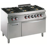 Gas 1200mm 6 Open Burners with Electric Static Oven + Cupboard